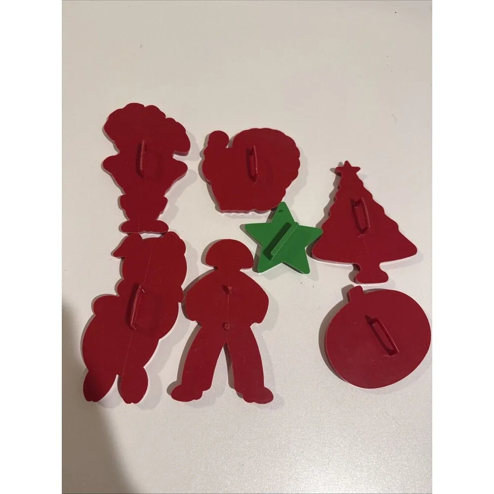 Lot of  7 Vintage Tupperware Red Plastic Cookie Cutters with Easy Grip Handles